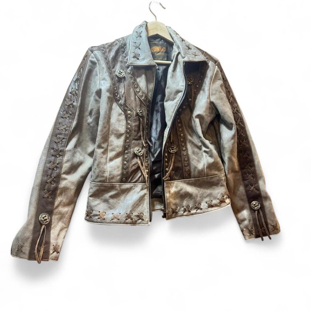 Unik Premium Brown Leather Women's Jacket Size Medium